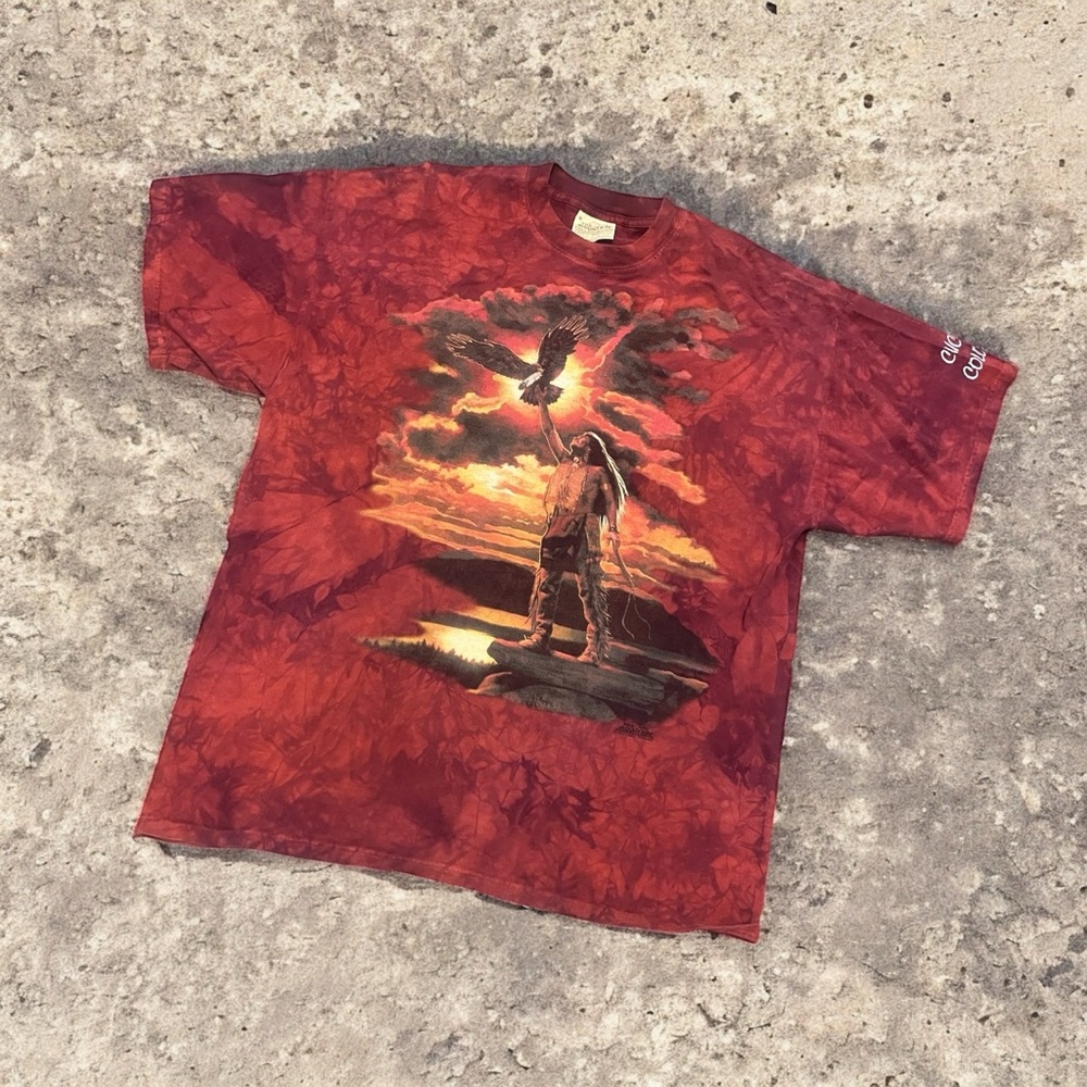 Vintage 90s The Mountain Native Eagle Red Tie Dye Graphic T Shirt XL